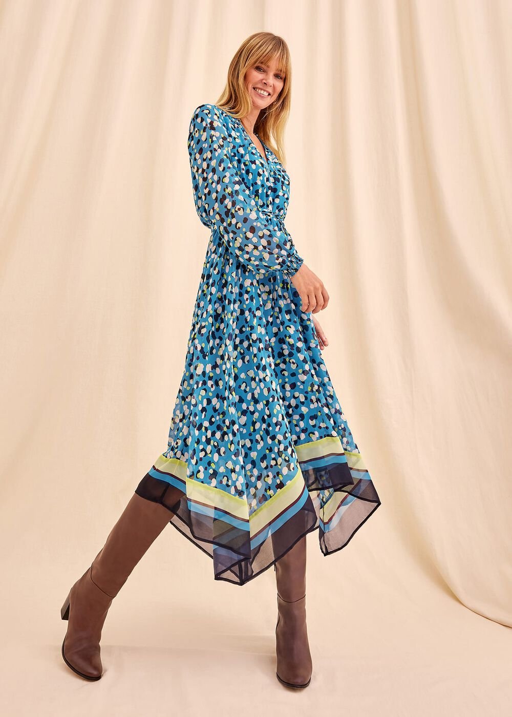 Juno Border Hem Midi Dress Blue/Multi