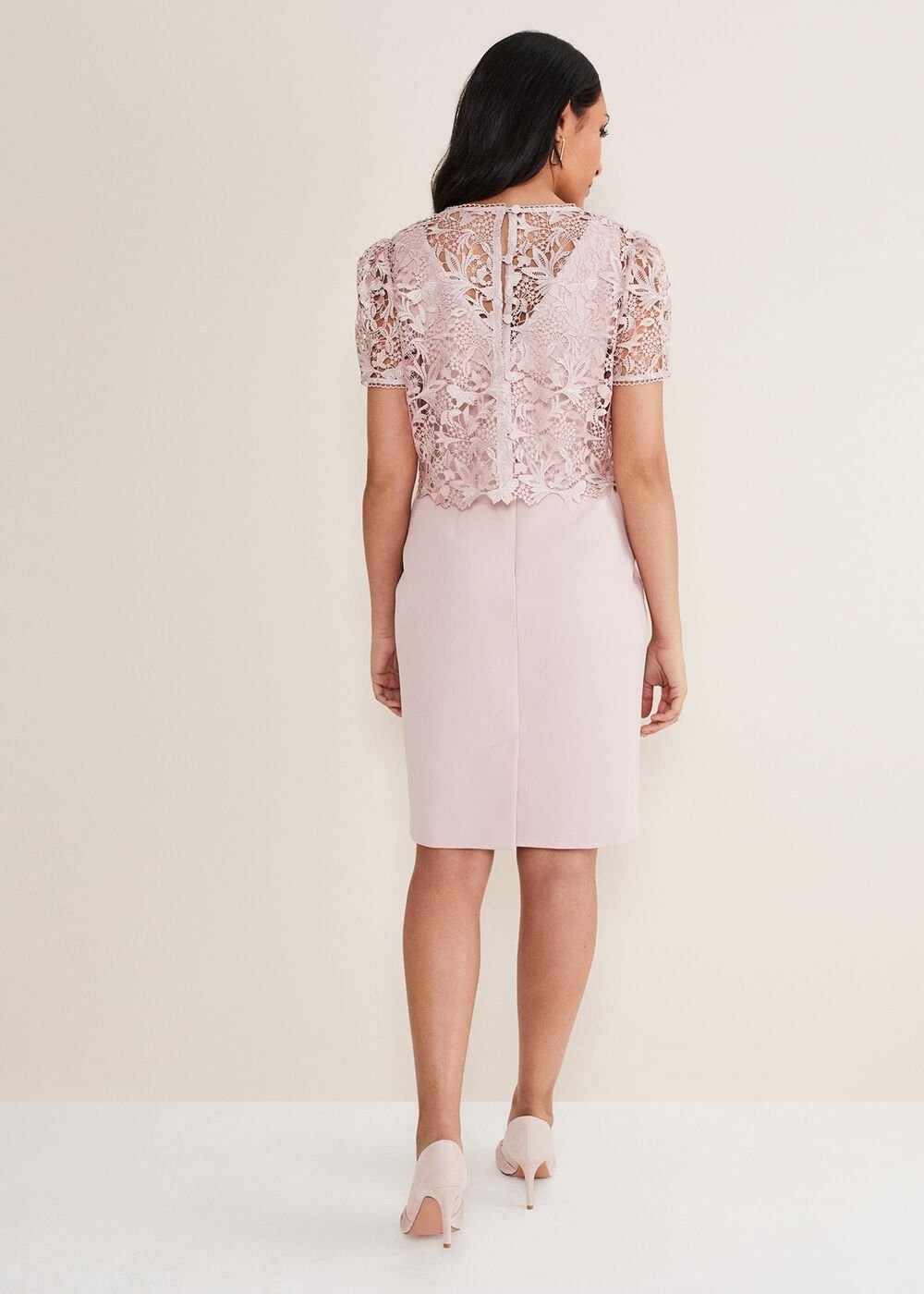 Petite Isabella Lace Midi Dress Antique Rose