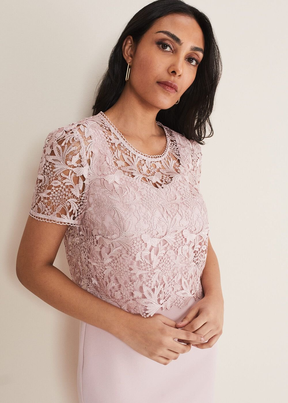 Petite Isabella Lace Midi Dress Antique Rose