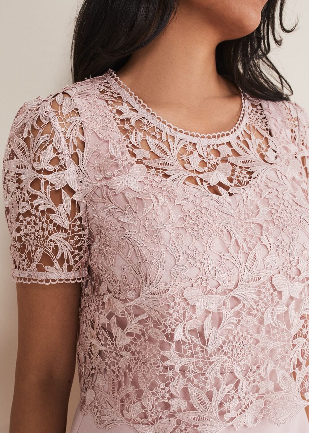 Petite Isabella Lace Midi Dress Antique Rose
