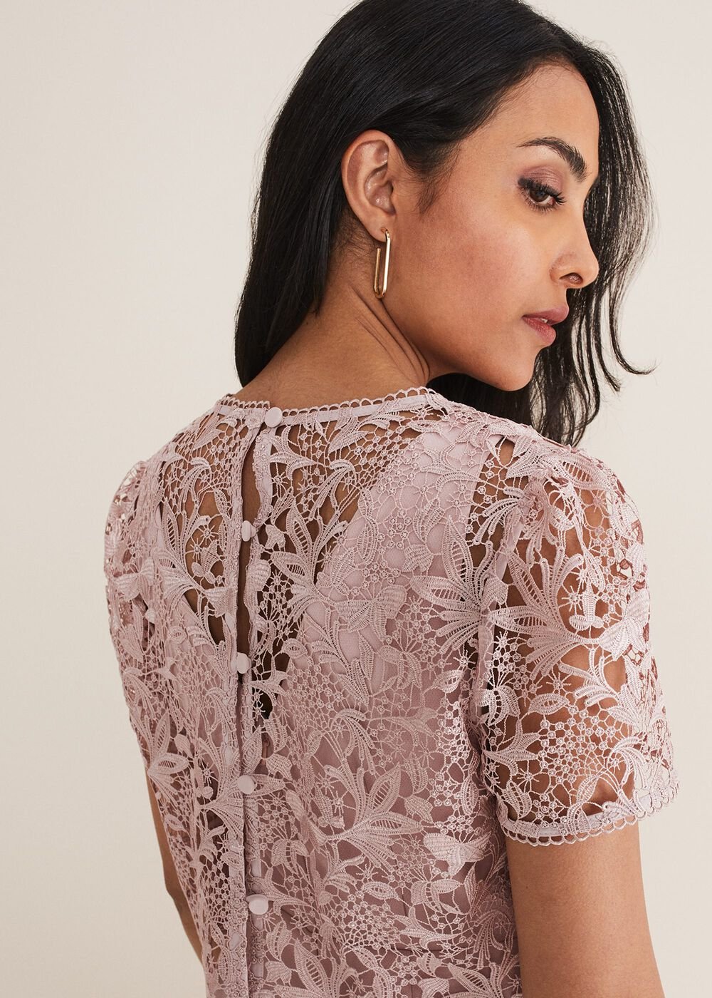 Petite Isabella Lace Midi Dress Antique Rose