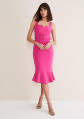 Adria Pink Fitted Midi Dress Hot Pink