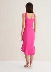 Adria Pink Fitted Midi Dress Hot Pink