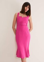 Adria Pink Fitted Midi Dress Hot Pink