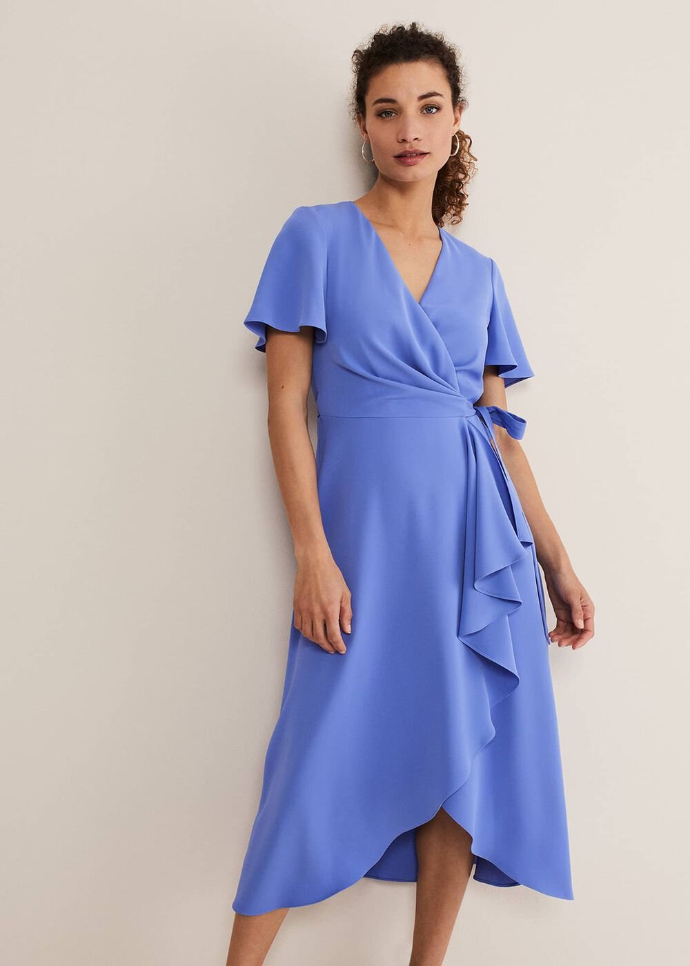 Julissa Ruffle Wrap Midi Dress Foxglove Blue
