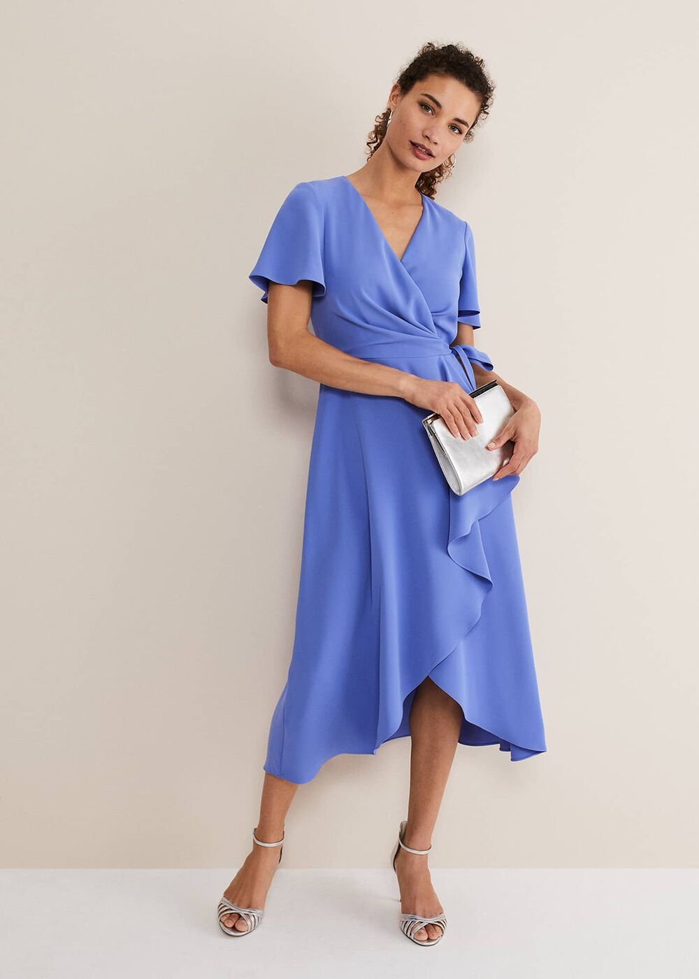 Julissa Ruffle Wrap Midi Dress Foxglove Blue