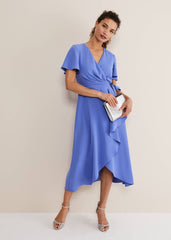 Julissa Ruffle Wrap Midi Dress Foxglove Blue