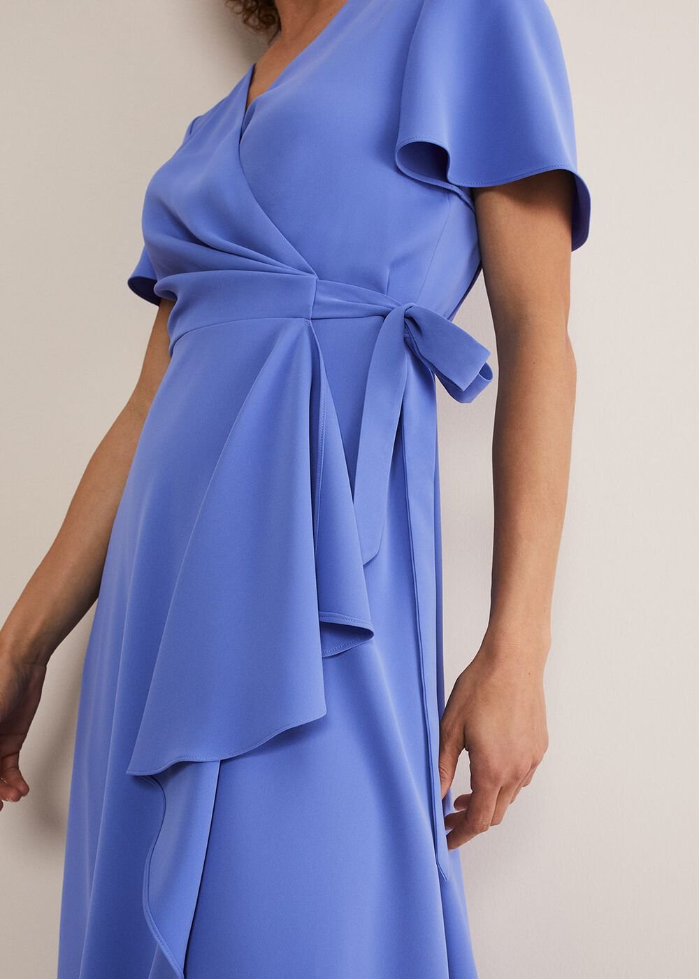 Julissa Ruffle Wrap Midi Dress Foxglove Blue