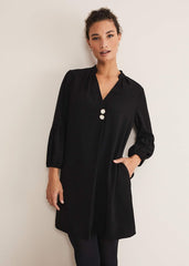 Black Tunic Dress with Statement Buttons Black