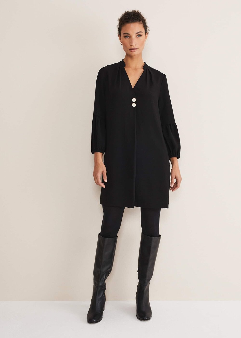 Black Tunic Dress with Statement Buttons Black