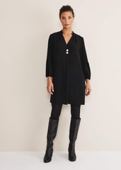 Black Tunic Dress with Statement Buttons Black