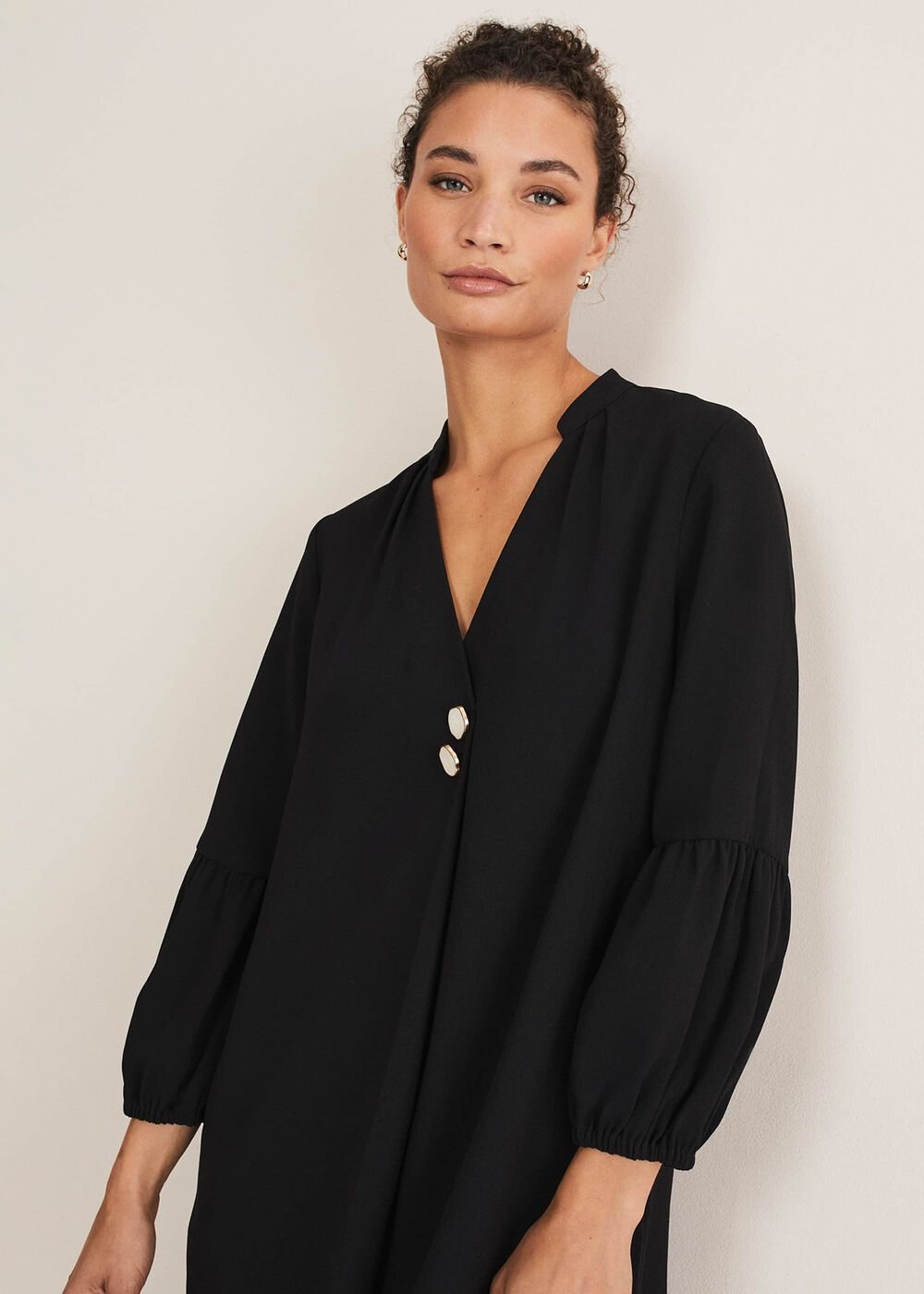 Black Tunic Dress with Statement Buttons Black