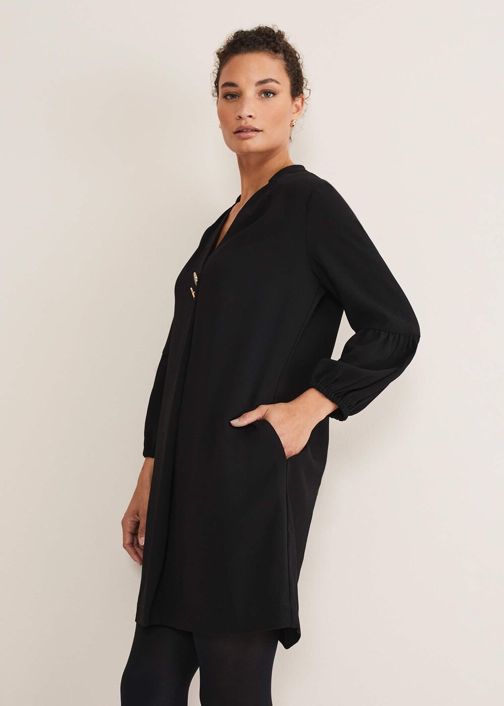 Black Tunic Dress with Statement Buttons Black