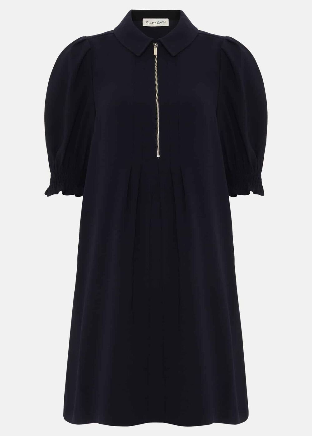 Navy Zip Mini Dress with Frill Sleeve Cuffs Navy
