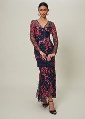Trisha Embroidered Maxi Dress Navy/Pink