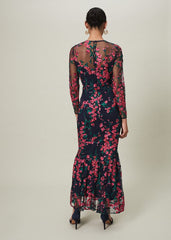 Trisha Embroidered Maxi Dress Navy/Pink