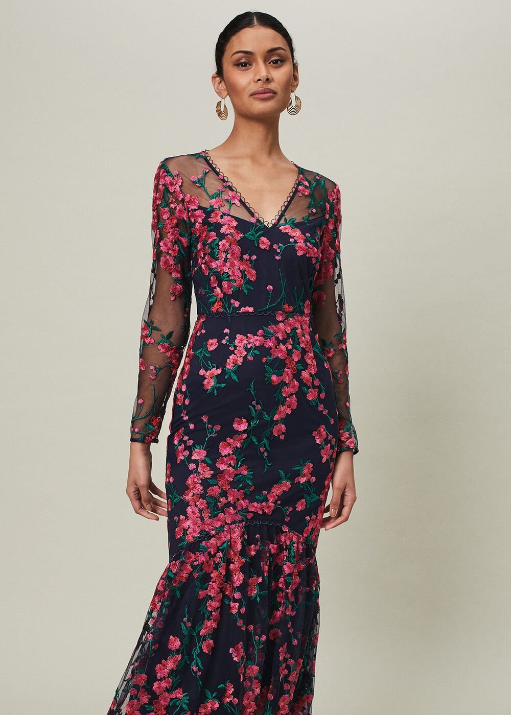 Trisha Embroidered Maxi Dress Navy/Pink