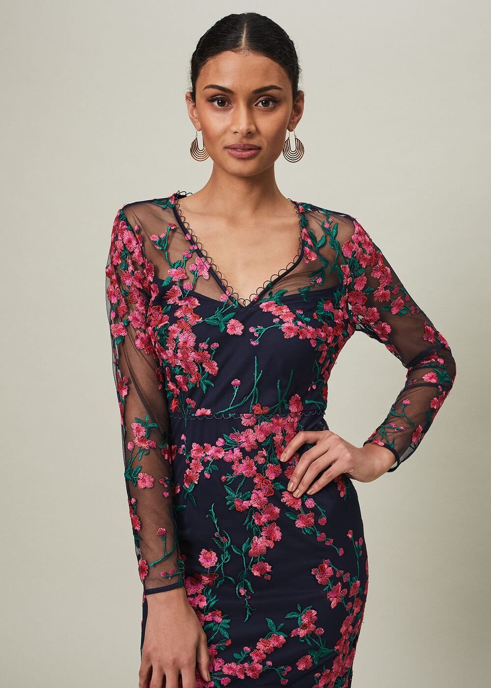 Trisha Embroidered Maxi Dress Navy/Pink