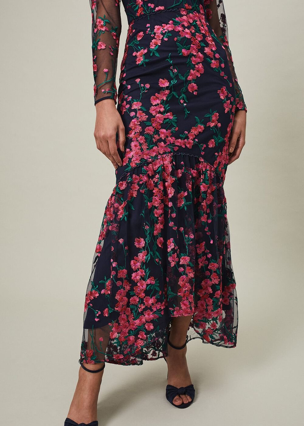 Trisha Embroidered Maxi Dress Navy/Pink
