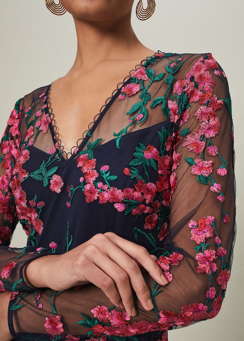 Trisha Embroidered Maxi Dress Navy/Pink