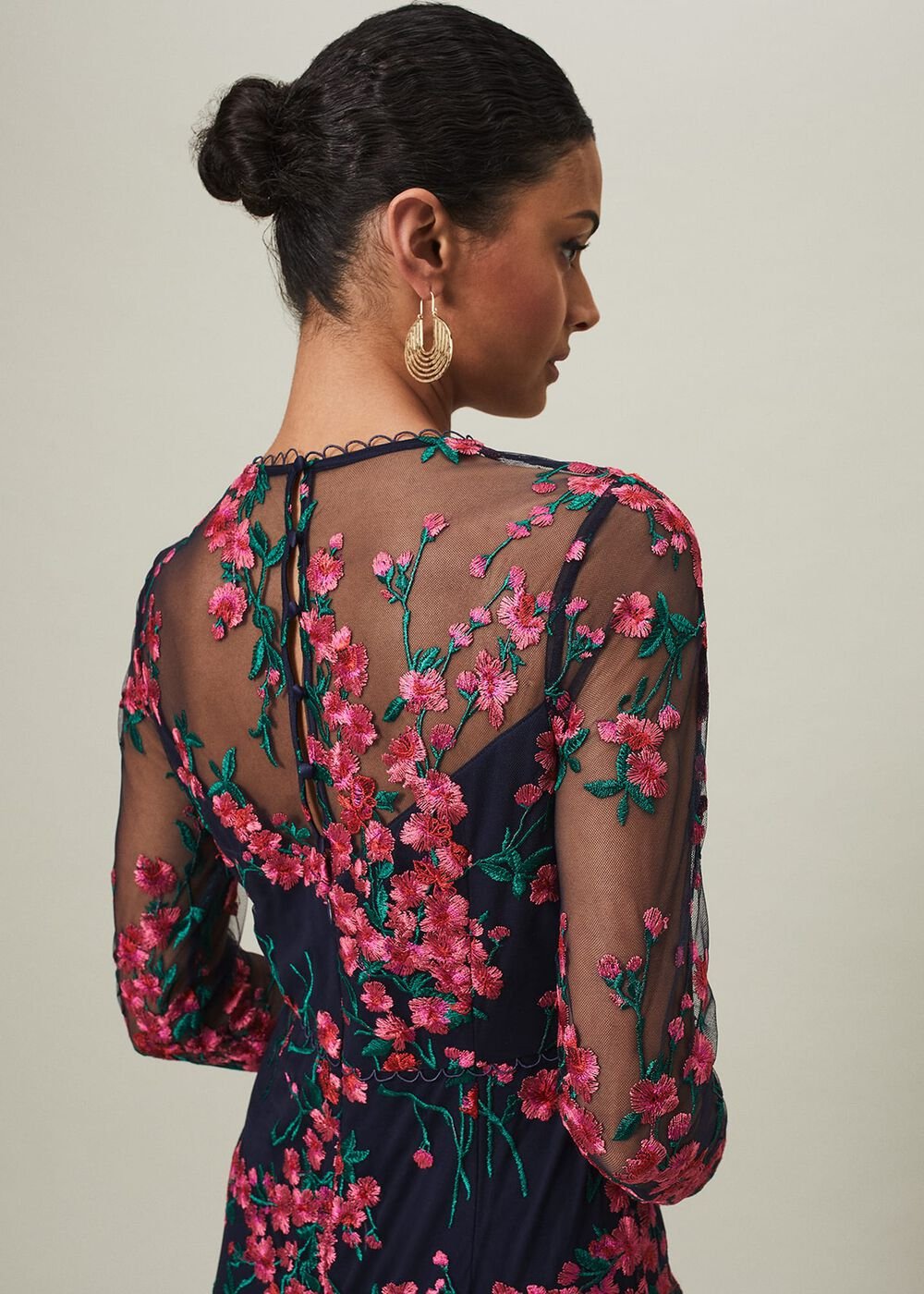 Trisha Embroidered Maxi Dress Navy/Pink