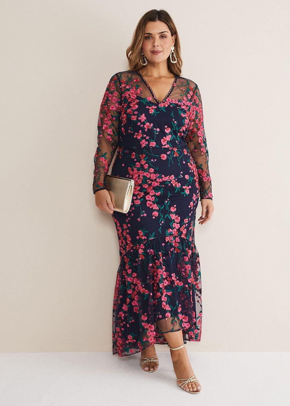 Trisha Embroidered Maxi Dress Navy/Pink
