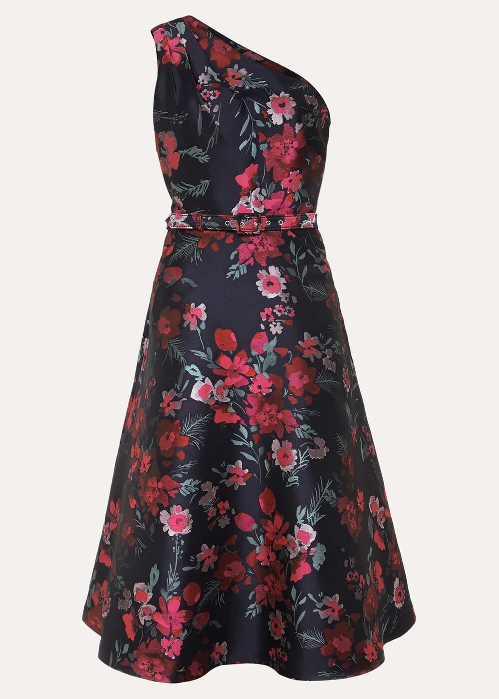Tasha One Shoulder Jacquard Dress Navy/Multi