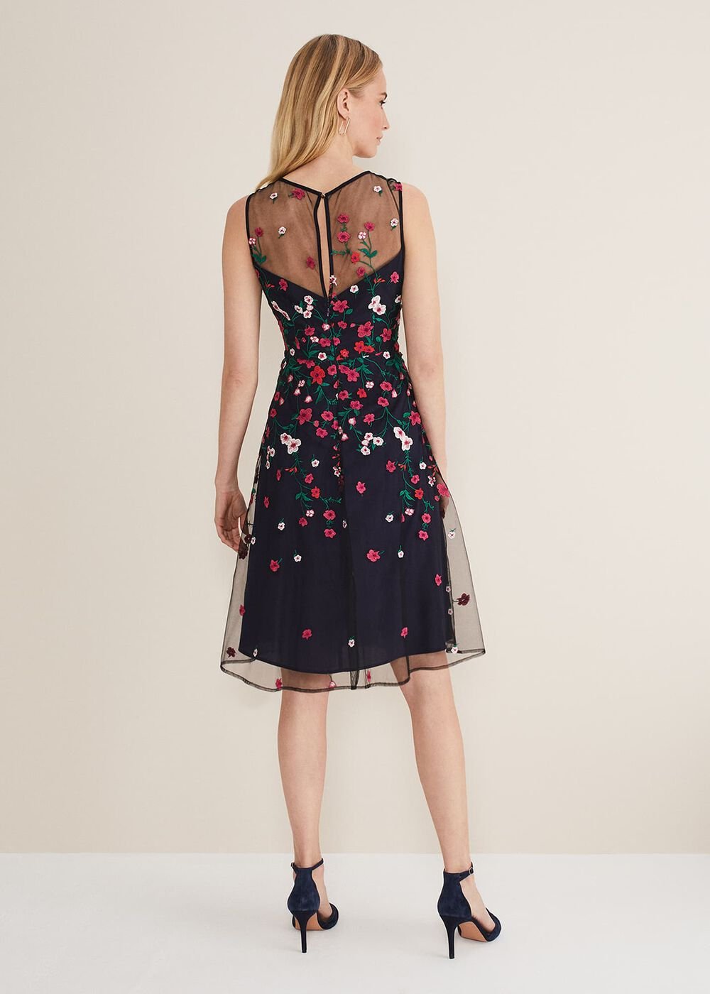 Sloane Mesh Ditsy Floral Dress Navy/Multi