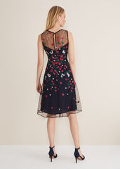 Sloane Mesh Ditsy Floral Dress Navy/Multi