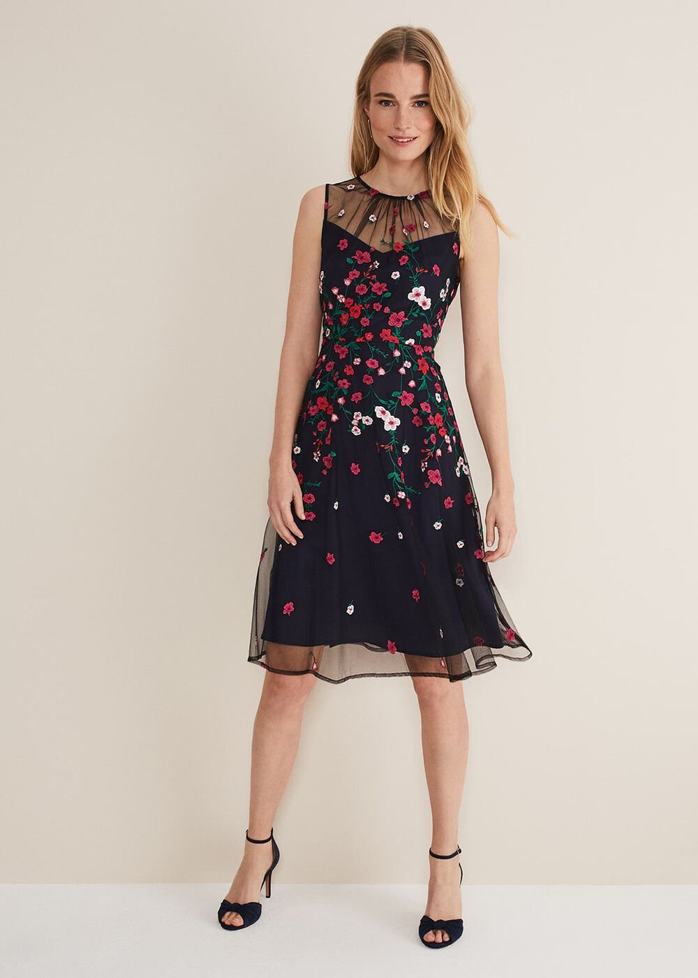 Sloane Mesh Ditsy Floral Dress Navy/Multi