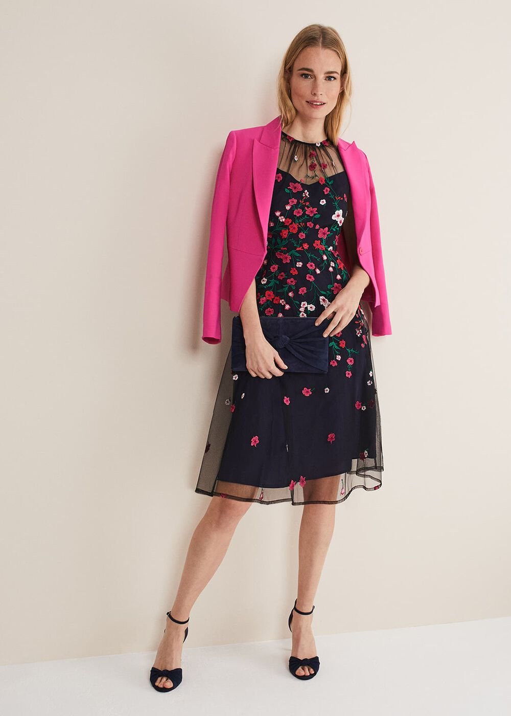 Sloane Mesh Ditsy Floral Dress Navy/Multi
