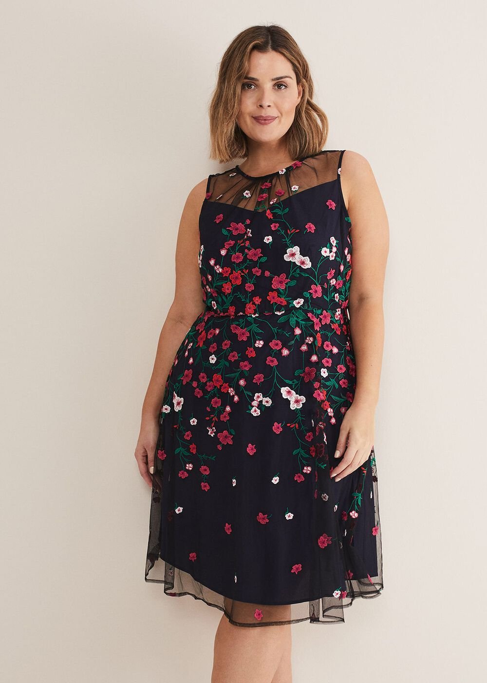 Sloane Mesh Ditsy Floral Dress Navy/Multi