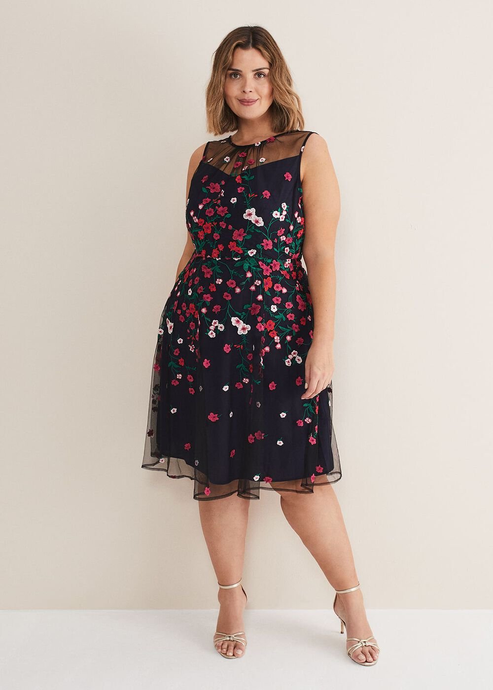 Sloane Mesh Ditsy Floral Dress Navy/Multi