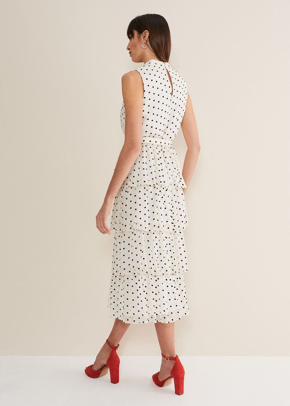 Rita Polka Dot Ruffle Midi Dress Black/White