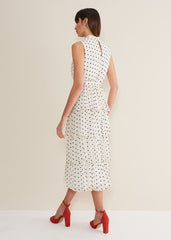Rita Polka Dot Ruffle Midi Dress Black/White