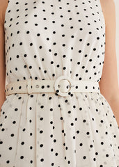 Rita Polka Dot Ruffle Midi Dress Black/White