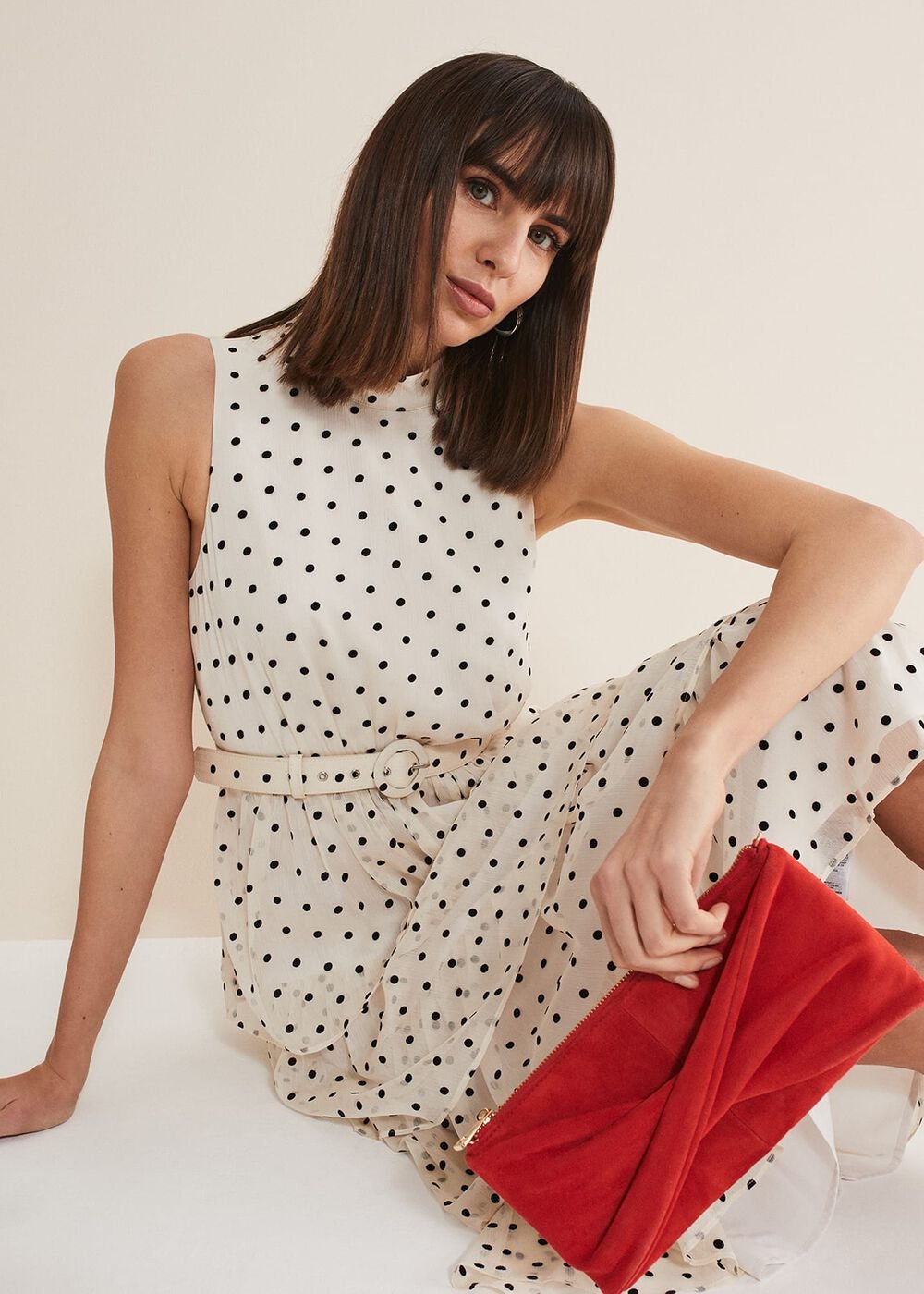 Rita Polka Dot Ruffle Midi Dress Black/White