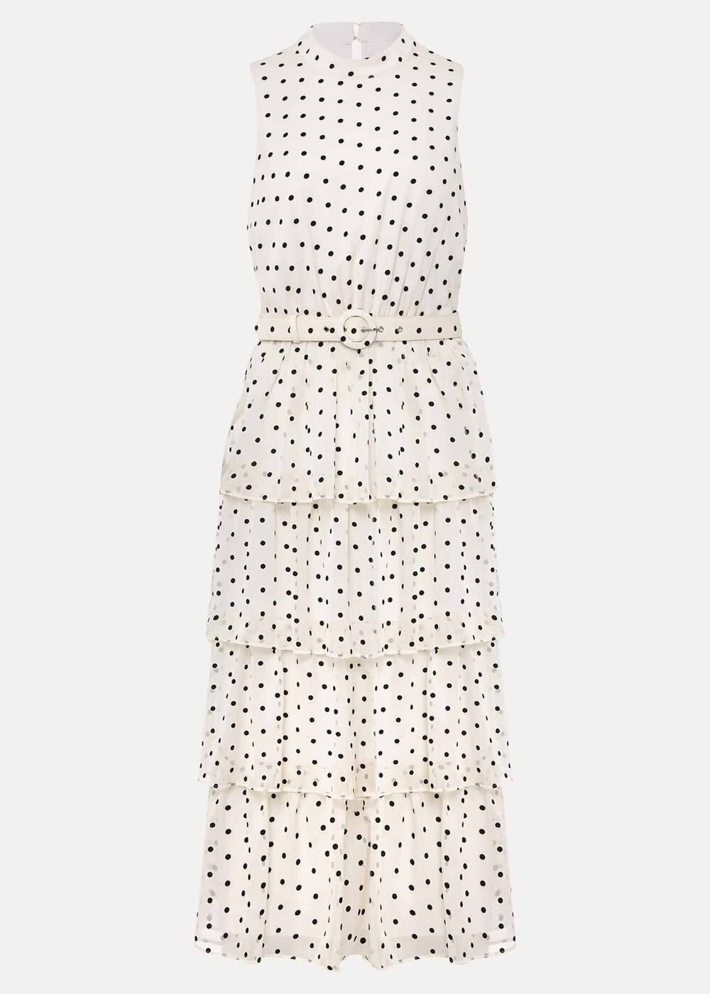 Rita Polka Dot Ruffle Midi Dress Black/White