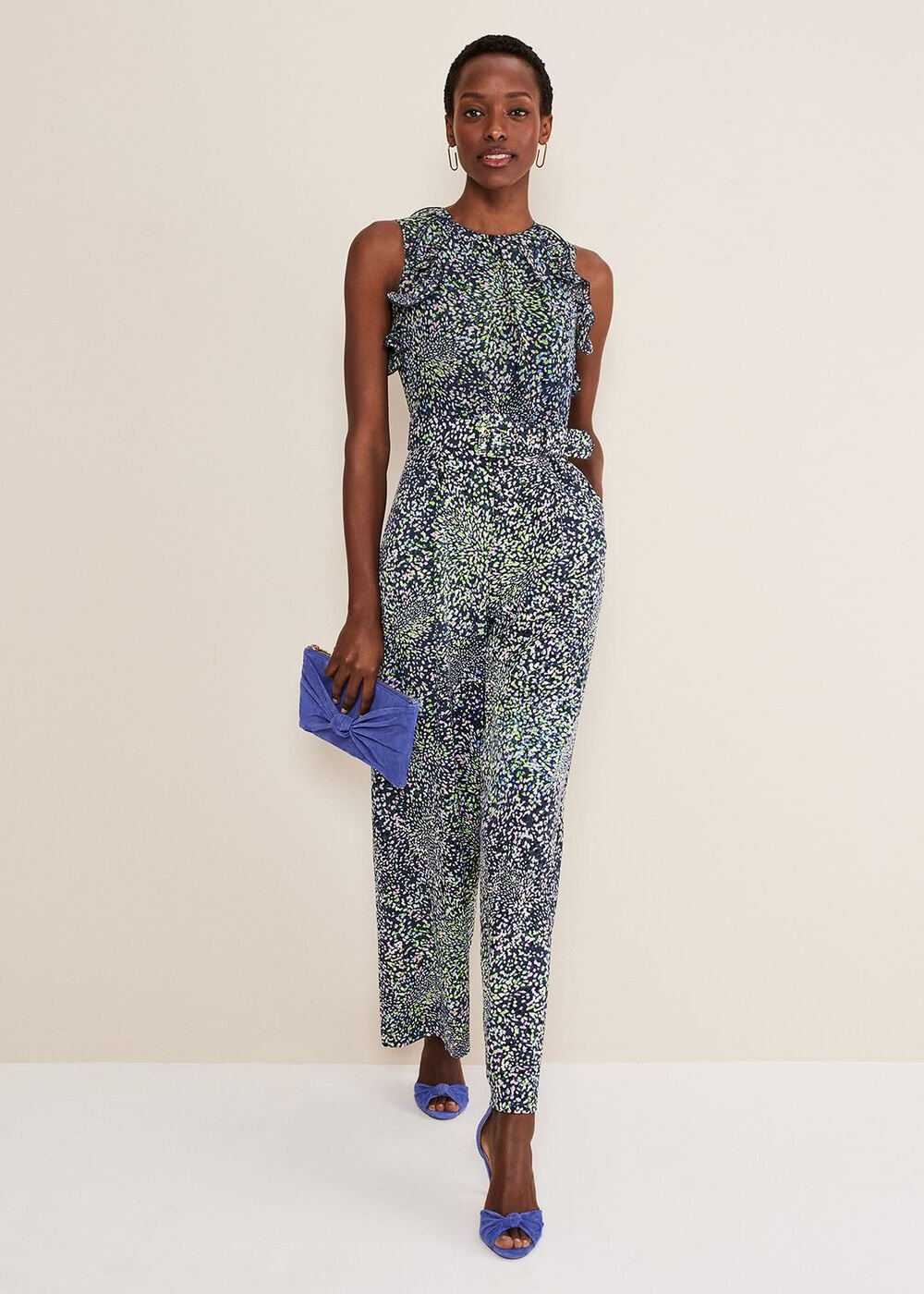 Maggie Ditsy Ruffle Jumpsuit Navy/Multi