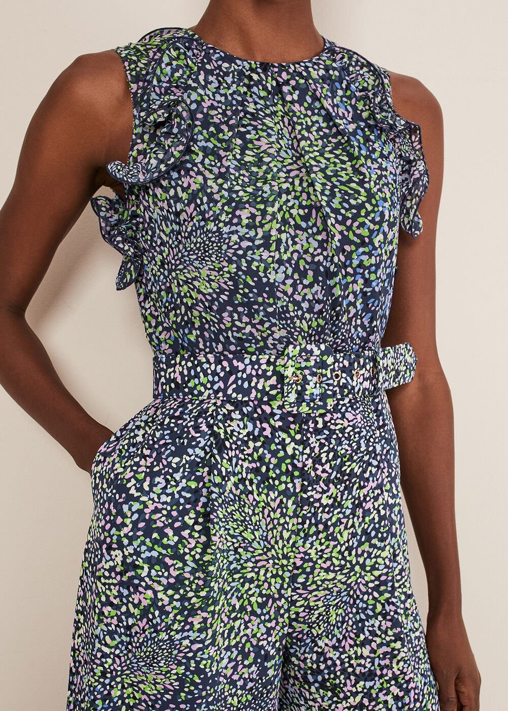 Maggie Ditsy Ruffle Jumpsuit Navy/Multi