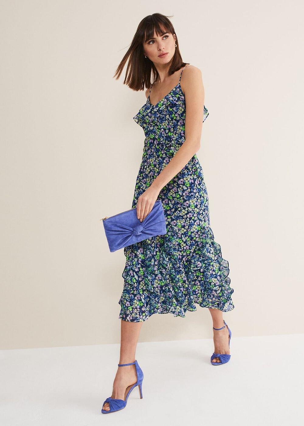 Catira Floral Ruffle Midaxi Dress Navy/Multi