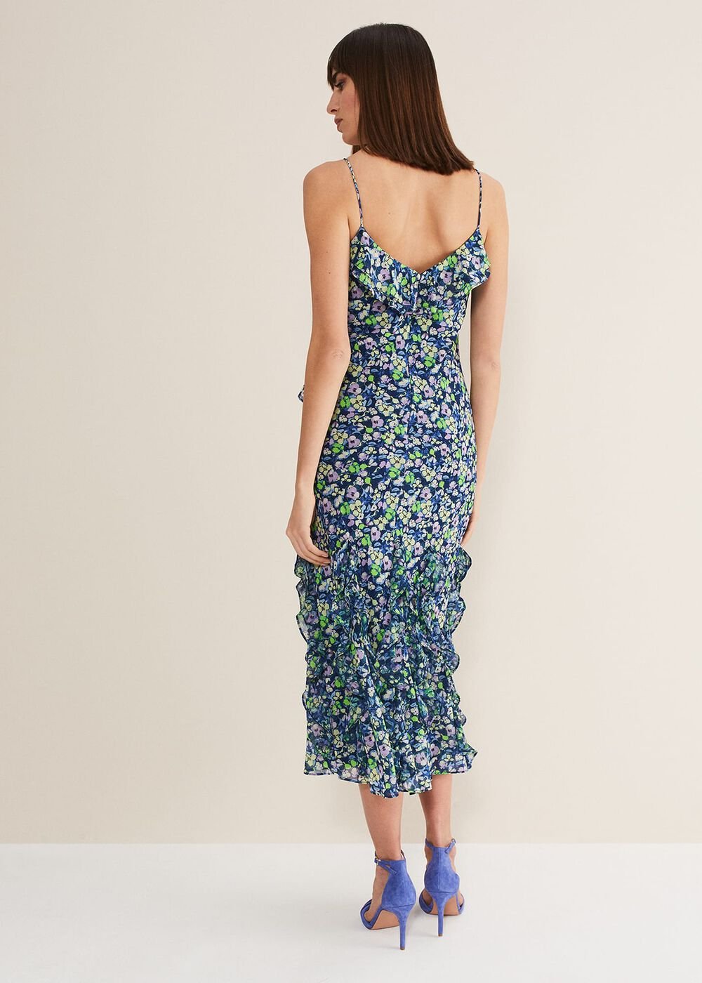 Catira Floral Ruffle Midaxi Dress Navy/Multi