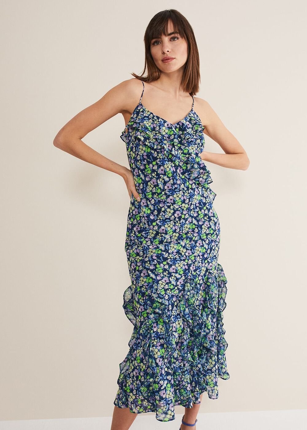 Catira Floral Ruffle Midaxi Dress Navy/Multi