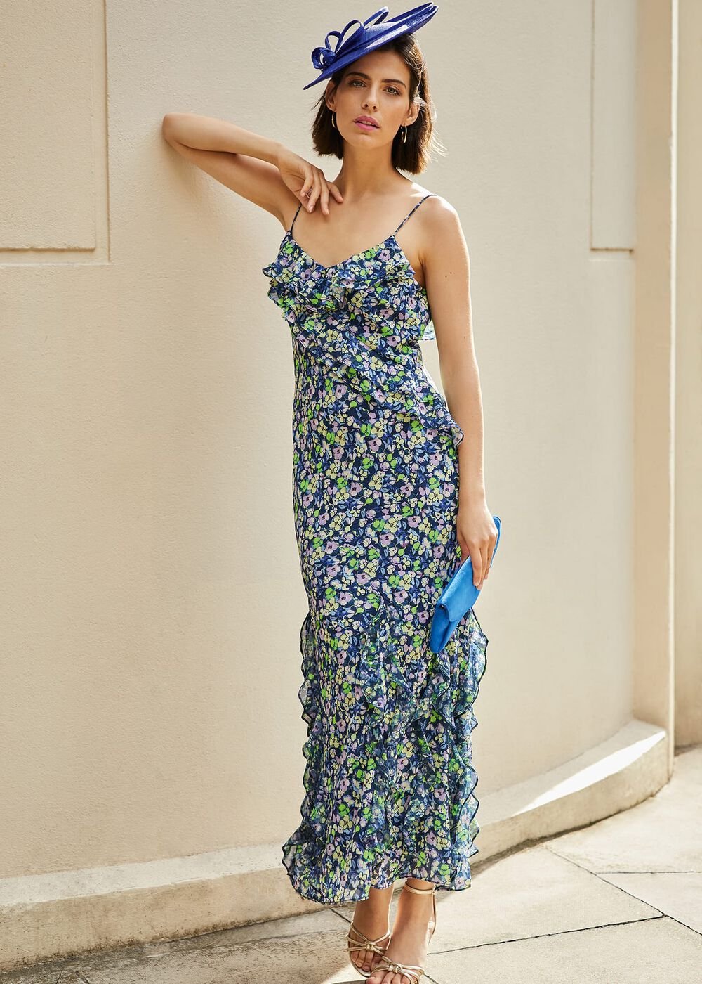 Catira Floral Ruffle Midaxi Dress Navy/Multi