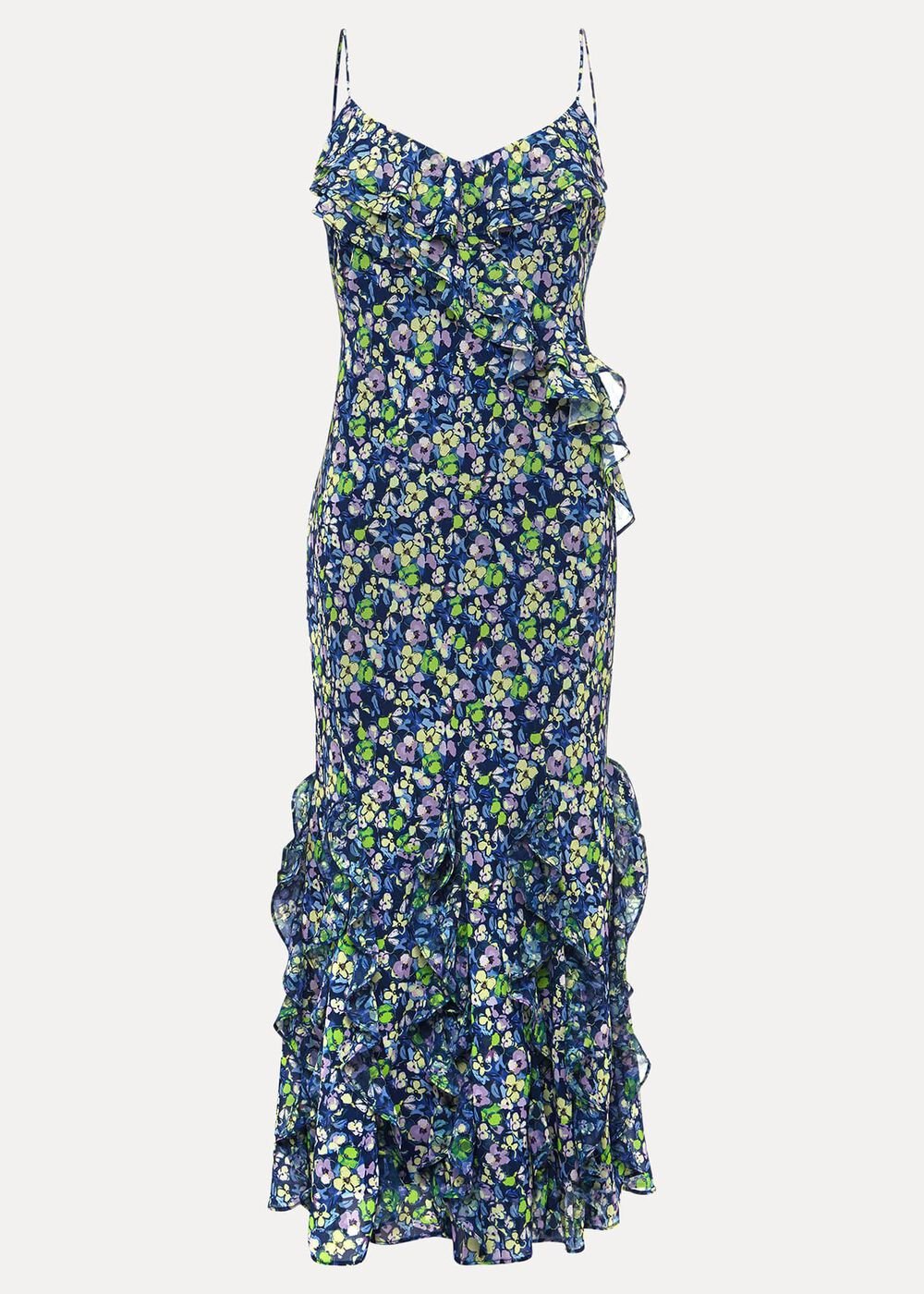 Catira Floral Ruffle Midaxi Dress Navy/Multi