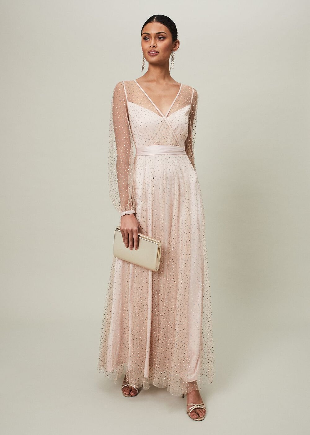 Ashley Embellished Sheer Maxi Dress Champagne