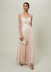 Ashley Embellished Sheer Maxi Dress Champagne