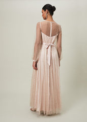 Ashley Embellished Sheer Maxi Dress Champagne