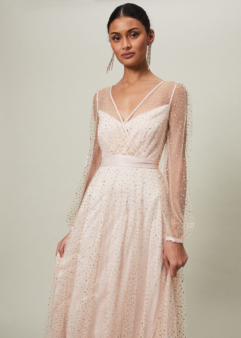 Ashley Embellished Sheer Maxi Dress Champagne