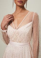 Ashley Embellished Sheer Maxi Dress Champagne